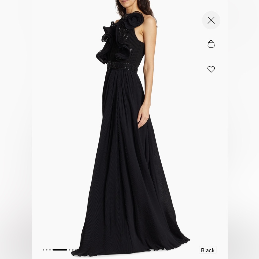Badgley Mischka Pleated Sequin Ruffle Gown! - Picture 3 of 16